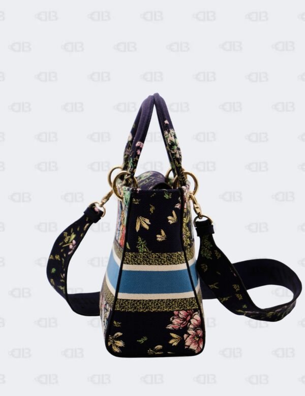 Christian Dior Medium Blue Embroidered Canvas Lady D-Lite Tote Bag