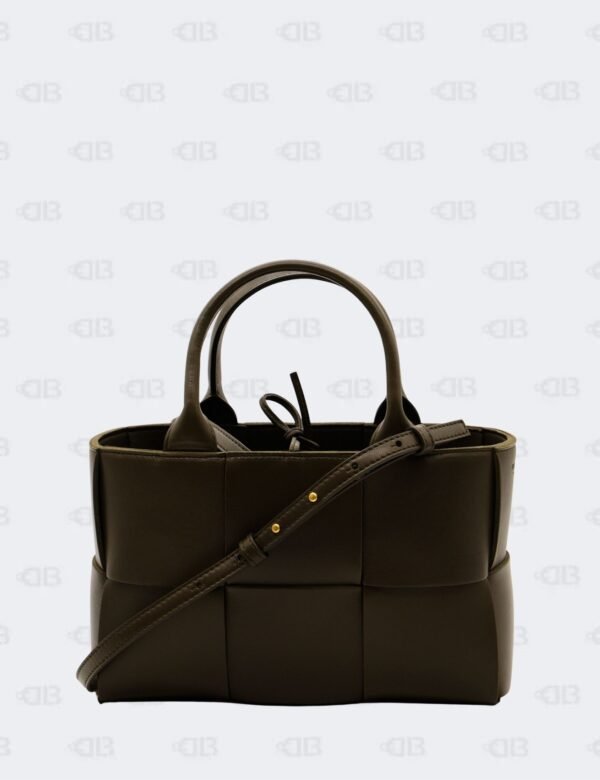 Brandnew Bottega Veneta Olive Green Intrecciato Weave Leather Arco Tote Bag