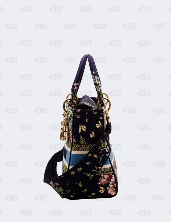 Christian Dior Medium Blue Embroidered Canvas Lady D-Lite Tote Bag