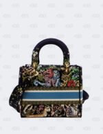 Christian Dior Medium Blue Embroidered Canvas Lady D-Lite Tote Bag