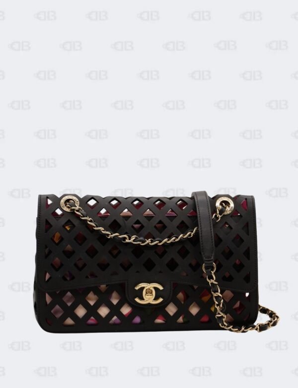 Chanel Black Lambskin Leather Medium See Through Classic Flap Bag