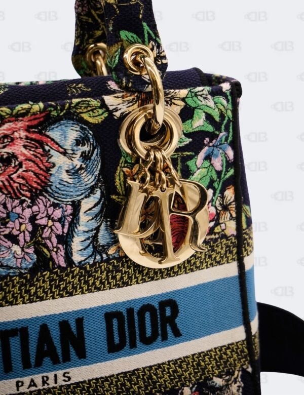 Christian Dior Medium Blue Embroidered Canvas Lady D-Lite Tote Bag