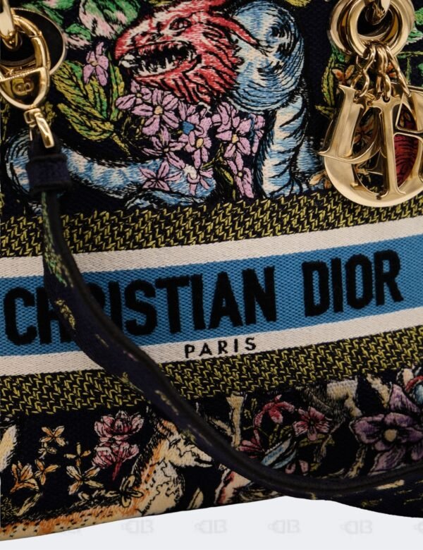 Christian Dior Medium Blue Embroidered Canvas Lady D-Lite Tote Bag