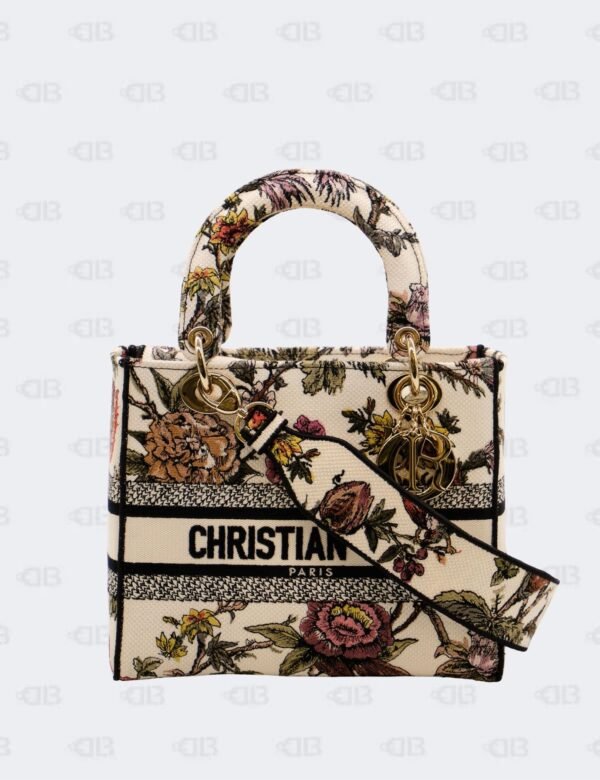 Christian Dior Medium Multicolor Floral Embroidered Canvas Lady D-Lite Tote Bag