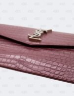 Ysl Burgundy Uptown Clutch In Croco - Embossed Leather