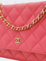 Chanel Coral Red Quilted Caviar Classic Wallet On Chain