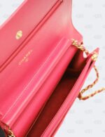 Chanel Coral Red Quilted Caviar Classic Wallet On Chain