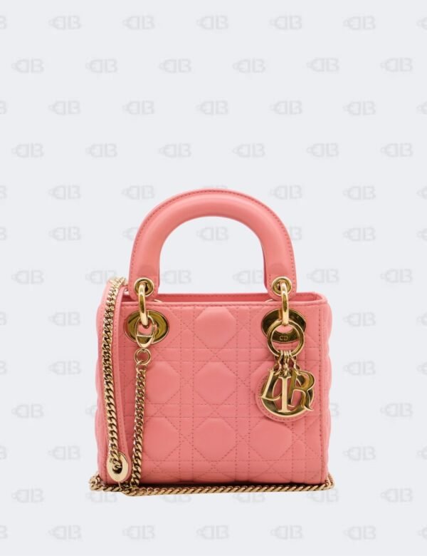 Christian Dior Mini Pink Lambskin Leather Lady Dior Bag