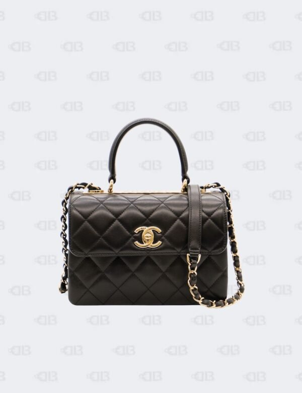 Chanel Black Quilted Lambskin Leather Mini Trendy CC Top Handle Bag in Gold Hardware