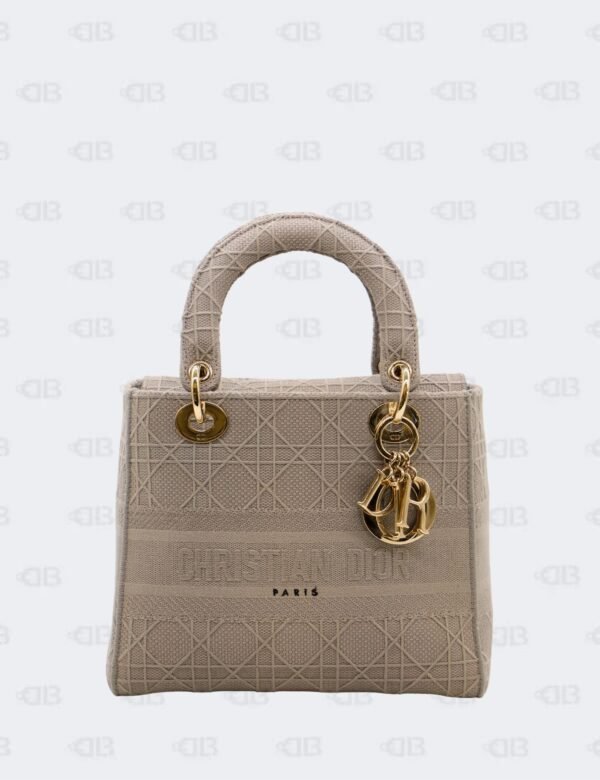 Christian Dior Medium Grey Embroidered Canvas Lady D-Lite Tote Bag
