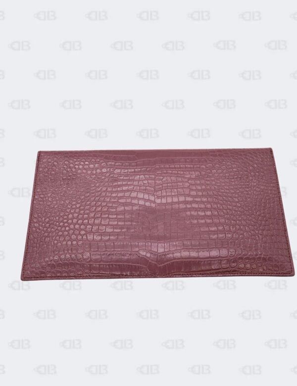 Ysl Burgundy Uptown Clutch In Croco - Embossed Leather