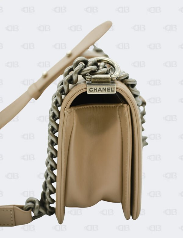 Chanel Beige Chevron Lambskin Leather Small Boy Flap Bag