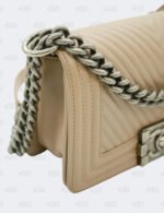 Chanel Beige Chevron Lambskin Leather Small Boy Flap Bag