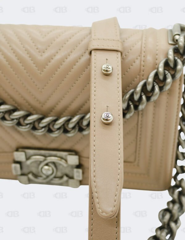Chanel Beige Chevron Lambskin Leather Small Boy Flap Bag