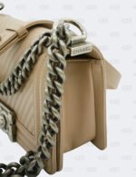Chanel Beige Chevron Lambskin Leather Small Boy Flap Bag