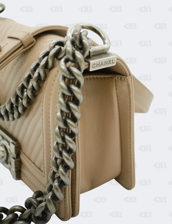 Chanel Beige Chevron Lambskin Leather Small Boy Flap Bag