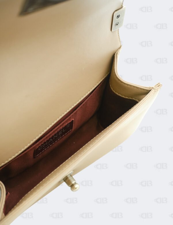Chanel Beige Chevron Lambskin Leather Small Boy Flap Bag