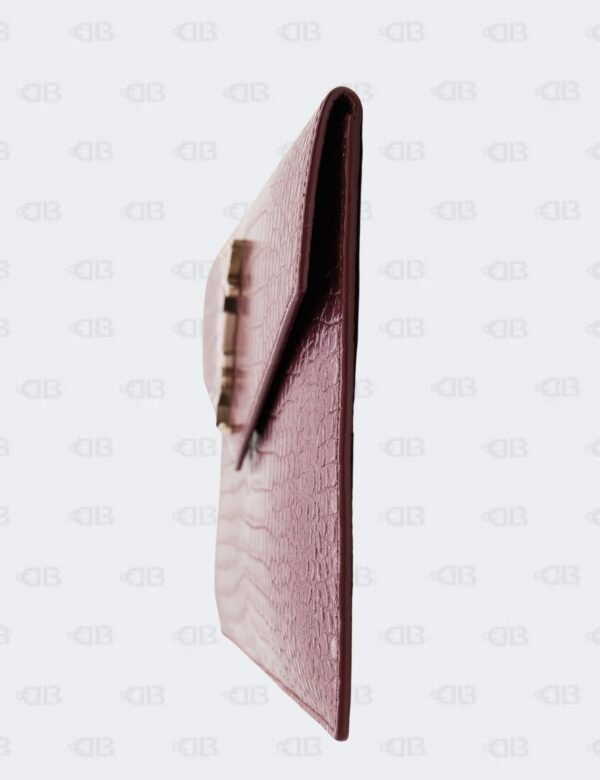 Ysl Burgundy Uptown Clutch In Croco - Embossed Leather