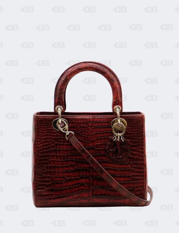 Christian Dior Medium Red/Black Crocodile Leather Lady Dior Tote Bag