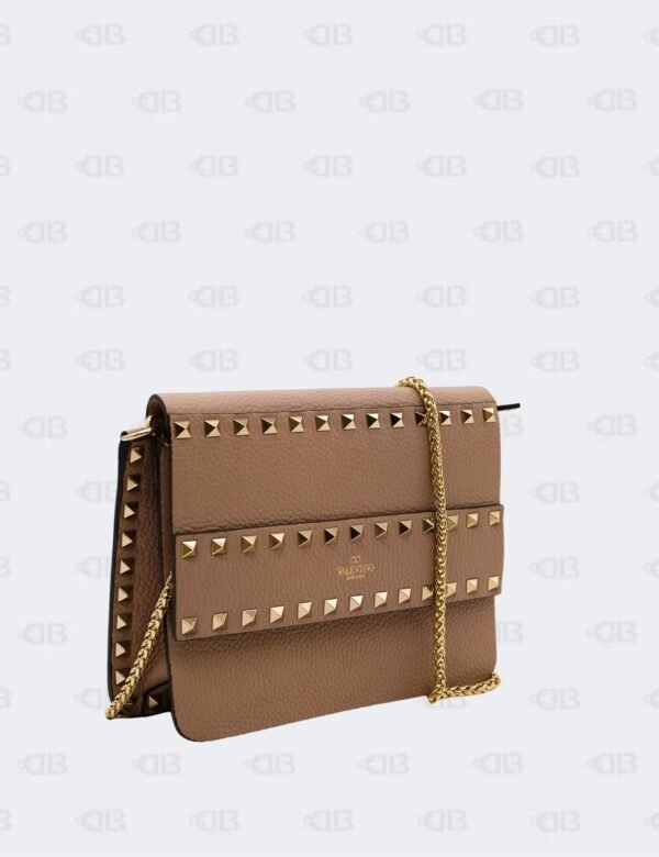 Valentino Garavani Pink/Beige Small Rockstud Grainy Calfskin Crossbody Bag