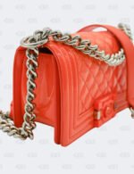 Chanel Orange Quilted Patent Leather Small Boy Flap Bag