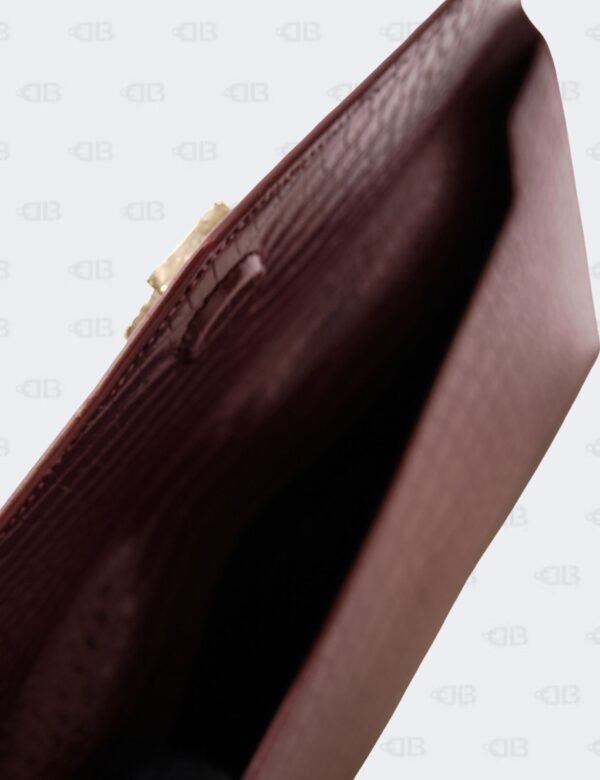 Ysl Burgundy Uptown Clutch In Croco - Embossed Leather
