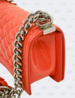 Chanel Orange Quilted Patent Leather Small Boy Flap Bag