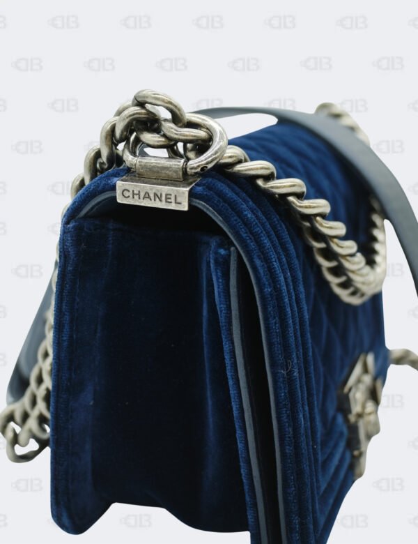 Chanel Blue Quilted Velvet Small Boy Flap Bag