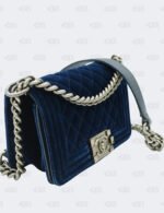 Chanel Blue Quilted Velvet Small Boy Flap Bag