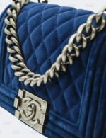Chanel Blue Quilted Velvet Small Boy Flap Bag