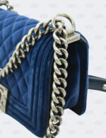 Chanel Blue Quilted Velvet Small Boy Flap Bag