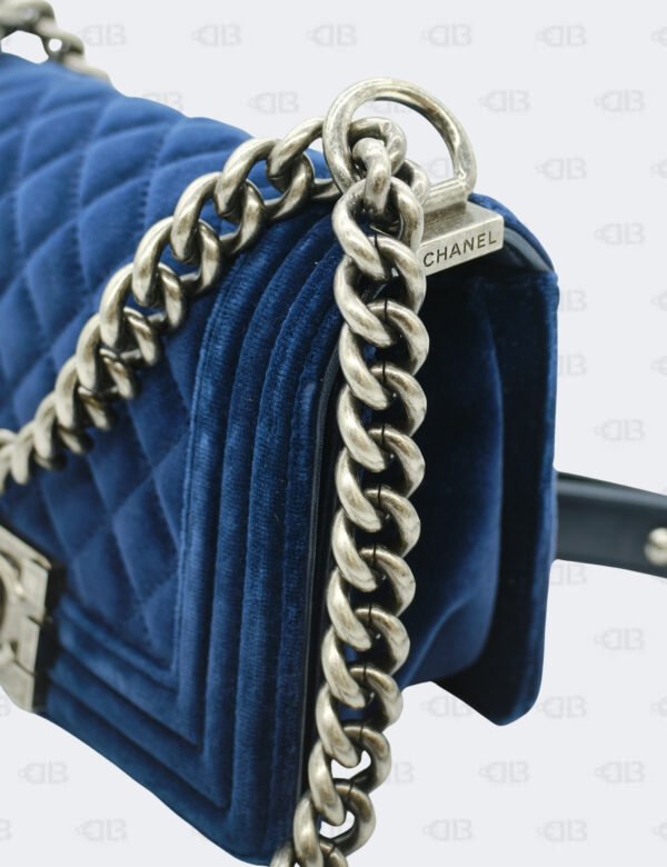 Chanel Blue Quilted Velvet Small Boy Flap Bag