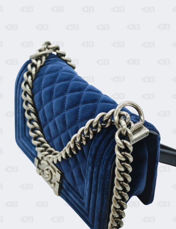 Chanel Blue Quilted Velvet Small Boy Flap Bag