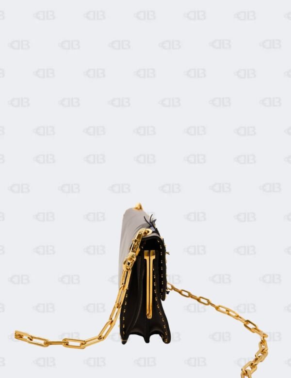 Valentino Garavani Grey Leather Appliques Gold Micro Rockstud Crossbody Bag