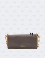 Valentino Garavani Grey Leather Appliques Gold Micro Rockstud Crossbody Bag