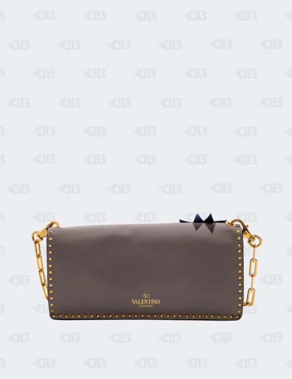 Valentino Garavani Grey Leather Appliques Gold Micro Rockstud Crossbody Bag