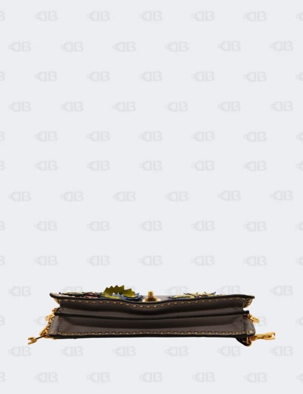 Valentino Garavani Grey Leather Appliques Gold Micro Rockstud Crossbody Bag
