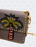 Valentino Garavani Grey Leather Appliques Gold Micro Rockstud Crossbody Bag