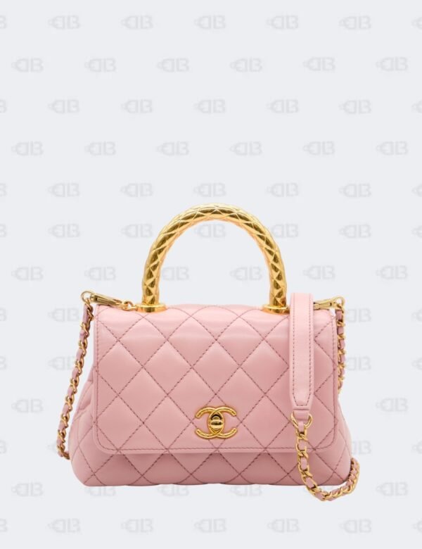 Chanel Coco Mini Cherry Blossom Pink in Gold Coco Crush Top Handle Bag