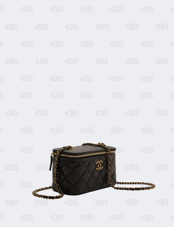 Chanel CC Black Quilted Caviar Leather Small Vanity Case Bag