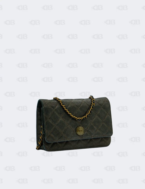Chanel Metallic Black Iridescent Canvas Edinburg Wallet On Chain