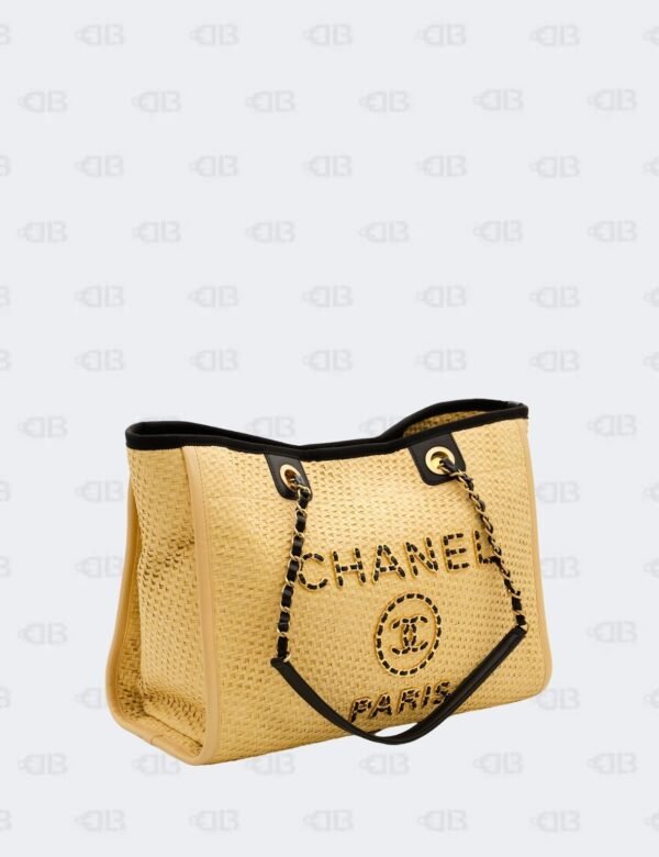 Chanel Beige/Black Raffia Deauville Tote Bag