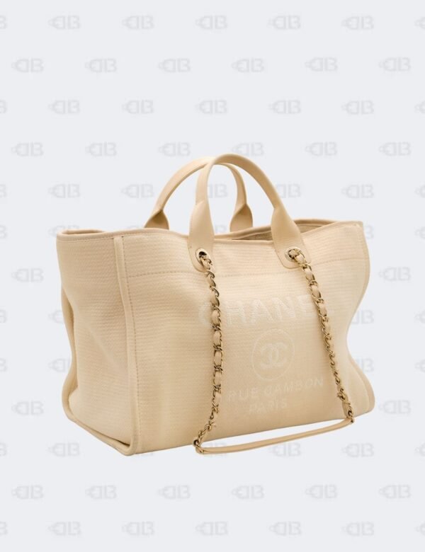 Chanel Cream Deauville Fabric Large Tote Bag