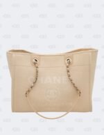 Chanel Cream Deauville Fabric Medium Tote Bag