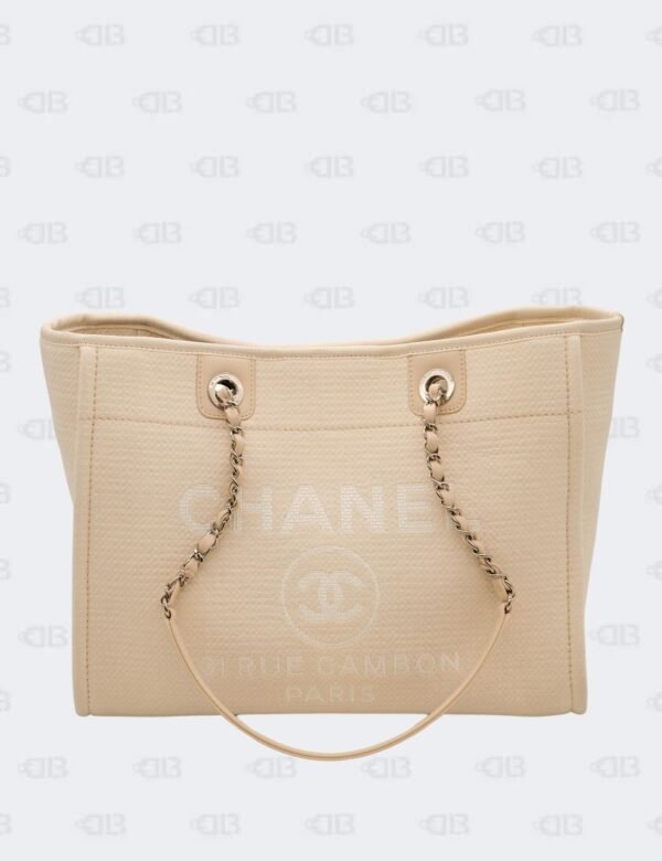 Chanel Cream Deauville Fabric Medium Tote Bag