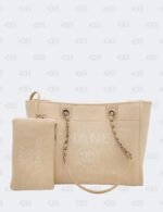 Chanel Cream Deauville Fabric Medium Tote Bag