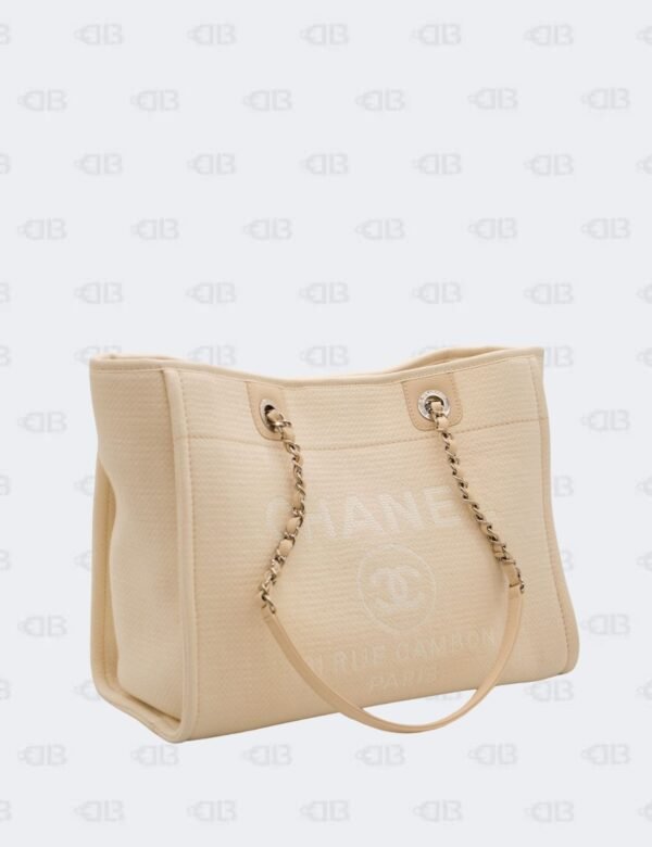 Chanel Cream Deauville Fabric Medium Tote Bag
