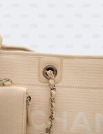 Chanel Cream Deauville Fabric Medium Tote Bag