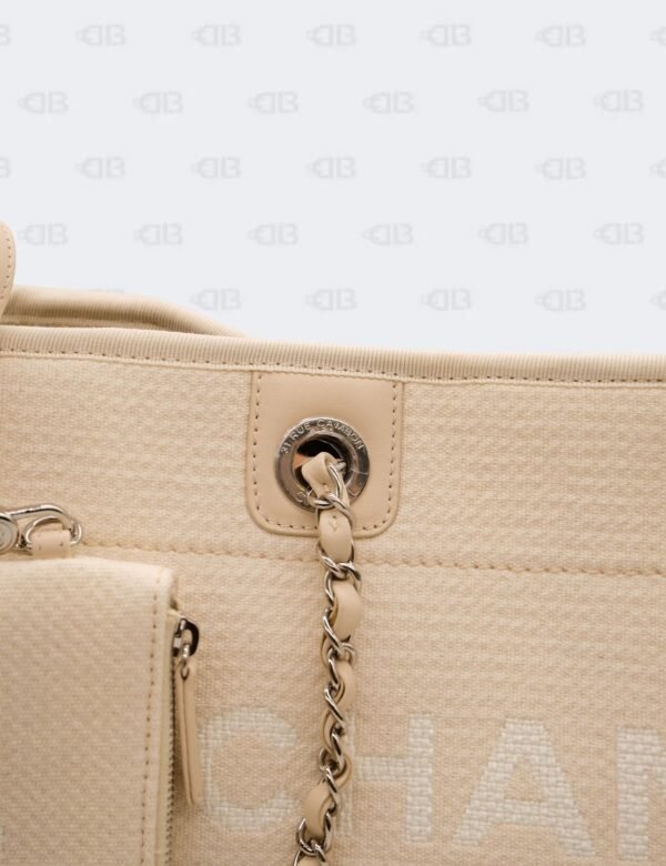 Chanel Cream Deauville Fabric Medium Tote Bag