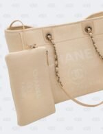 Chanel Cream Deauville Fabric Medium Tote Bag
